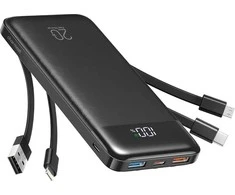 Choetech Powerbank Charmast W1148 5V 3A 10000 mAh with built-in cables USB A / USB C / Lightning / Micro USB juodas