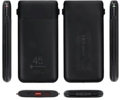 FORCELL F-ENERGY F20K6 Multicharge powerbank with built-in cables Type C and Lightning PD QC3.0 3A 35W 20000 mAh juodas