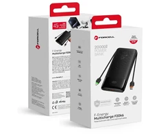 FORCELL F-ENERGY F20K6 Multicharge powerbank with built-in cables Type C and Lightning PD QC3.0 3A 35W 20000 mAh juodas