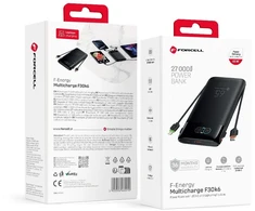 FORCELL F-ENERGY F30K6 Multicharge powerbank with built-in cables Type C and Lightning PD QC3.0 3A 65W 27000 mAh juodas
