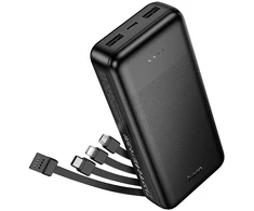 Powerbank Hoco 20000 mAh 2A with four built-in cables USB A + USB C+ Lightning + Micro USB J163A juodas