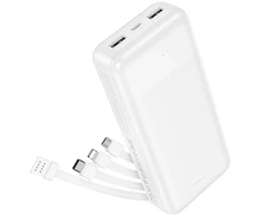 Powerbank Hoco 20000 mAh 2A with four built-in cables USB A + USB C+ Lightning + Micro USB J163A baltas