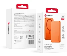 Powerbank compatible with MagSafe Forcell F-Energy Slim F5K9 QC4.0 PD3.0 15W 5000 mAh oranžinis