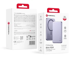 Powerbank compatible with MagSafe Forcell F-Energy Slim F5K9 QC4.0 PD3.0 15W 5000 mAh violetinė