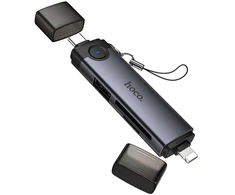 Card reader SD/TF 3.0 + USB 2.0 Type-C/Lightning Hoco HB56B pilkas