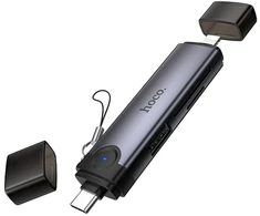 Card reader SD/TF 3.0 + USB 2.0 Type-C/Lightning Hoco HB56B pilkas