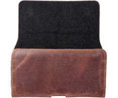 OEM odinis universalus horizontalus diržo dėklas - ROYAL Crazy Horse / ruda - 2XL dydis - skirtas SAMSUNG A21s / S20 ULTRA / S21 ULTRA / A70 / A71 / XIAOMI REDMI 9 / HUAWEI P SMART PRO