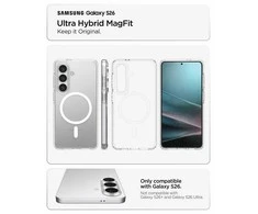 SPIGEN ULTRA HYBRID MAG dėklas, suderinamas su MagSafe, skirtas S26, skaidrus / baltas