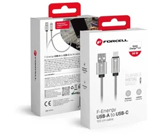 USB A į USB C laidas Forcell F-Energy QC4.0 3A 66W metalinis 1 m C234 sidabrinis