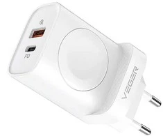 Įkroviklis VEGER (W002E) (1xUSB-C; 1xUSB; Watch; 25W) baltas