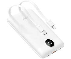 Powerbank Veger C11 (W1170) PD QC3.0 2A 22,5W 10000 mAh su with built-in USB C cables/ Lightning baltas
