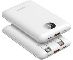 Powerbank Veger C11 (W1170) PD QC3.0 2A 22,5W 10000 mAh su with built-in USB C cables/ Lightning baltas