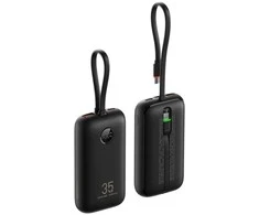 VEGER išorinė baterija 10000 mAh su integruotais C tipo / „Lightning“ laidais PD QC3.0 35W K1 (W1188) juodos spalvos