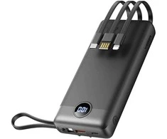 Powerbank Veger C20 (W2047 / W2059) 20000 mAh with built-in Micro-USB cables / Type C / Lightning juodas
