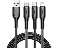 WiWU - Starlink serijos duomenų kabelis Wi-045E 3w1 USB A į USB C, Micro USB, Lightning 3,1A 1m - juodas