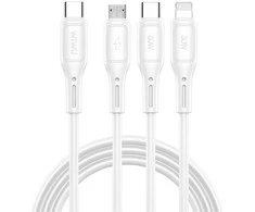 WiWU - Starlink serijos duomenų kabelis Wi-046E 3w1 USB C į USB C, Micro USB, Lightning 60W 1m - baltas
