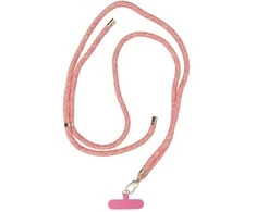 Dėklas OEM SWING (8 mm) telefono virvelė, reguliuojamo ilgio telefono pakabukas / laido ilgis 165 cm (maks. 82,5 cm kilpoje) / ant peties arba kaklo - pink-baltas