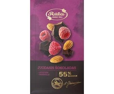 Rūta Juodasis šokoladas (55&nbsp;%) su avietėmis ir migdolais, 90 g