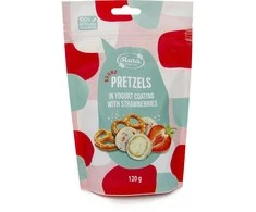 Rūta Rutuliukai „Pretzels“ su jogurtiniu glaistu ir braškėmis, 120 g