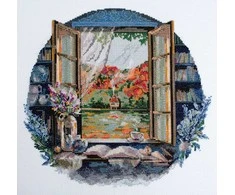 Abris Art Kryželiu siuvinėjimo rinkinys „Arbatos metas prie lango“ 23x23 cm