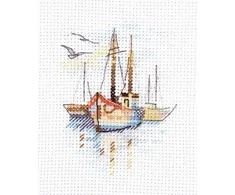 Alisa Mini siuvinėjimo rinkinys kryželiu „Laivai aušroje“, Aida 14, 6×9 cm