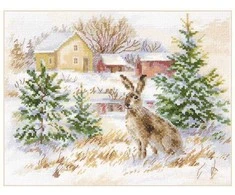 Alisa Kryželių siuvinėjimo rinkinys „Žiemos diena: rudas kiškis“, 23×17 cm, Aida 16