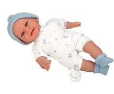 Arias kūdikėlis lėlė su garsu, žydra kepurė, čiulptukas, 34 cm