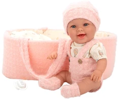 Arias kūdikio lėlė mergaitė 33 cm su rožine nešykle ir čiulptuku