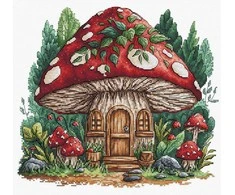 Ava Stitch Kryželiu siuvinėjimo rinkinys „Grybų namelis“ 16 ct Aida