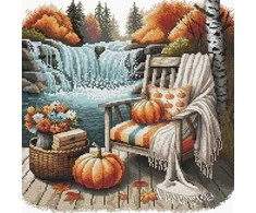 Ava Stitch Rudeninė ramybė – kryželiu siuvinėjimo rinkinys, 26x26 cm