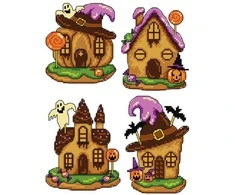 Crafting Spark Siuvinėjimo kryželiu rinkinys Helovino namai, plastikas 14 ct, 14 spalvų