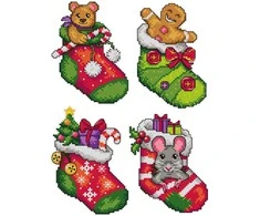 Crafting Spark Siuvinėjimo kryželiu rinkinys Kalėdinės kojinės, 4 dizainai, 14 ct