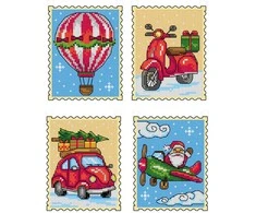 Crafting Spark Siuvinėjimo kryželiu rinkinys Kalėdinis transportas, 14ct plastikinė kanva