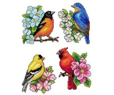 Crafting Spark Siuvinėjimo kryželiu rinkinys „Paukščiai“, plastikinė drobė 14ct, 26 spalvų