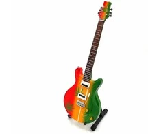 Indominiguitars Bob Marley stiliaus kolekcinė mini gitara iš mahagono – reggae gerbėjams