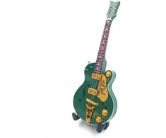 Indominiguitars Mini medinė gitara 15 cm, rankomis dažyta, Bono stilius, su stovu, 1:6 mastelis