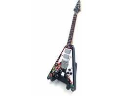 Indominiguitars Mini medinė gitara 15 cm, įkvėpta Jimi Hendrix – kolekcinė su stovu