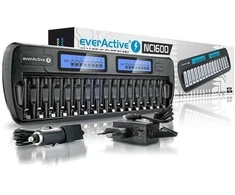 EverActive NC1600 baterijų įkroviklis 16x AA/AAA su LCD ekranu