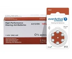 Everactive Ultrasonic 312 PR41 klausos aparatų baterijos, 60 vnt.