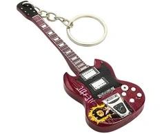Indominiguitars Stilingas AC/DC įkvėptas medinis gitaros raktų pakabukas – Angus Young fanams