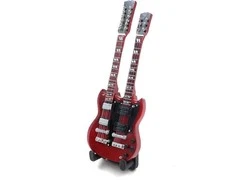 Indominiguitars Mini gitara 15 cm, raudonmedžio – Jimmy Page stilius, kolekcinė su stovu