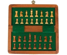 Italfama MAGNETINIAI mediniai klasikiniai šachmatai su perlenkiama medine lenta. 18,5x18,5cm., karalius: 3,1cm.