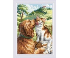Riolis Kryželiu siuvinėjimo rinkinys "Kaip katė ir šuo" 21x30 cm SR2275