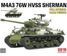 M4A3 76W HVSS Sherman modelis su interjeru, skaidri versija 1/35 RFM-5162