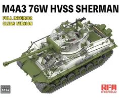 M4A3 76W HVSS Sherman modelis su interjeru, skaidri versija 1/35 RFM-5162
