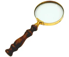 Mirtop Retro žalvarinis didinamasis stiklas su medine rankena, 18 cm
