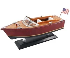Mirtop Medinis klasikinės motorinės valties modelis 26 cm – retro jūrinė dekoracija