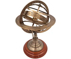 Mirtop Žalvarinė armiliarinė sfera-astrolabija ant medinio pagrindo, 28 cm