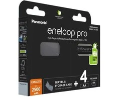 Panasonic Eneloop Pro AA 2500mAh įkraunamos baterijos 4vnt + dėklas