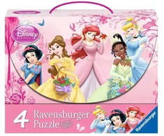 Ravensburger 4 dėlionės lagaminėlyje „Disney princesės“, 64–81 det., nuo 5 m.
